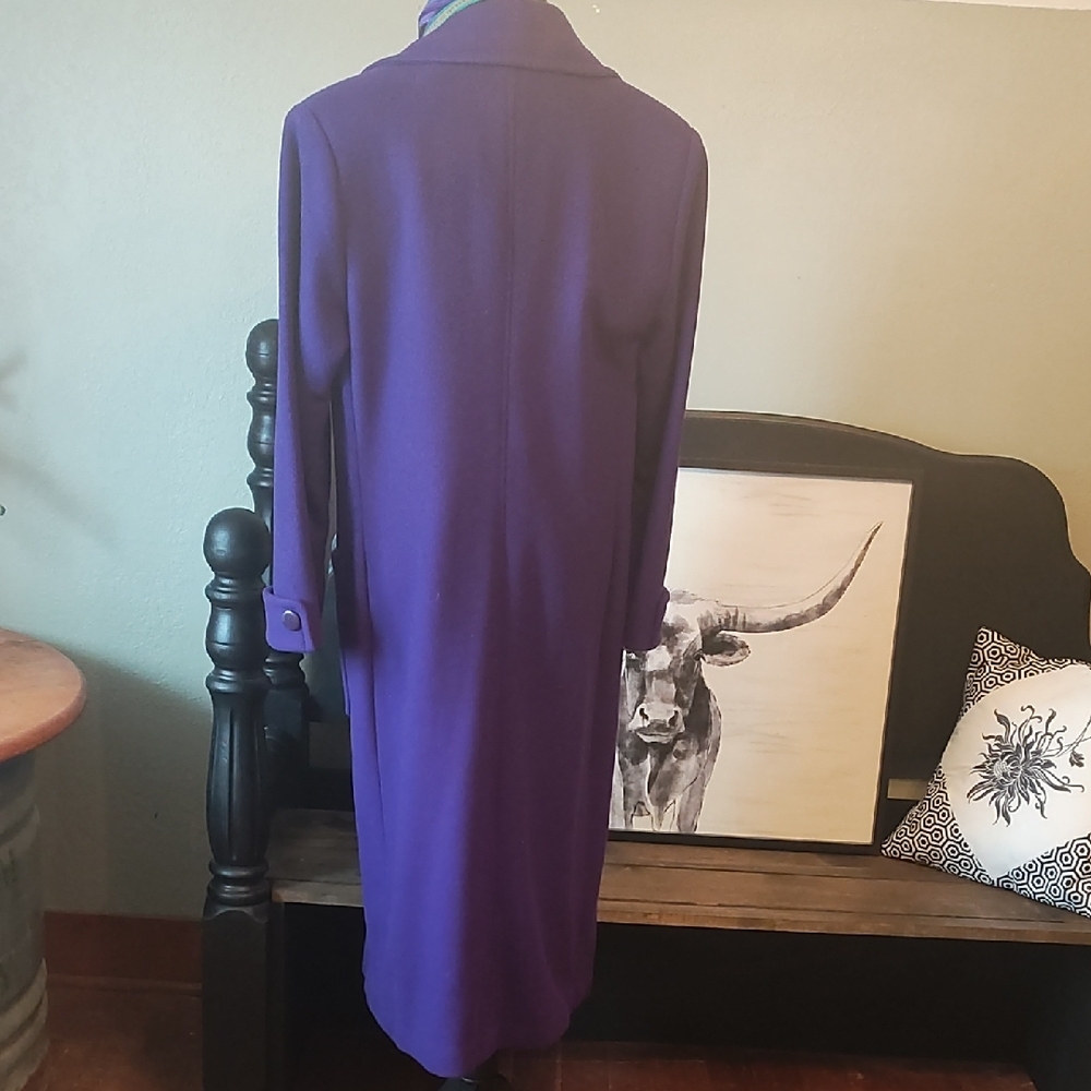 Long Purple Wool-Blend Trench Coat with Patch Pockets - Picture 5 of 5